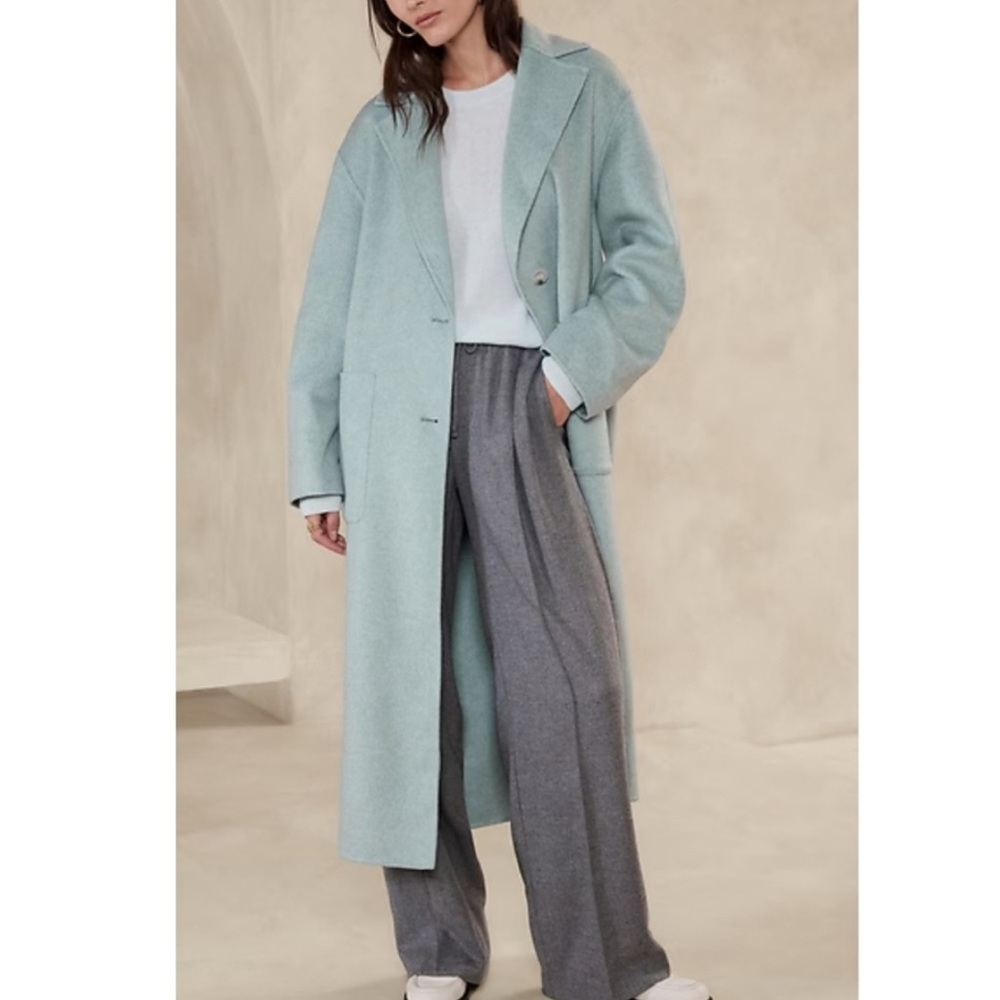 Banana Republic Amina Wool Topcoat in Seaglass Blue-Gray.